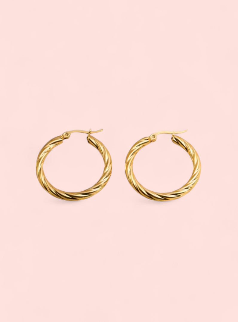 Golden Twist Hoop Stainless Steel Earrings