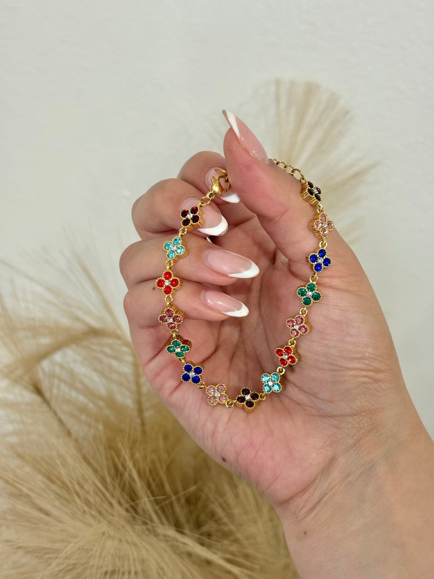 Clover Blossom Rhinestone Adjustable Stainless Steel Bracelet