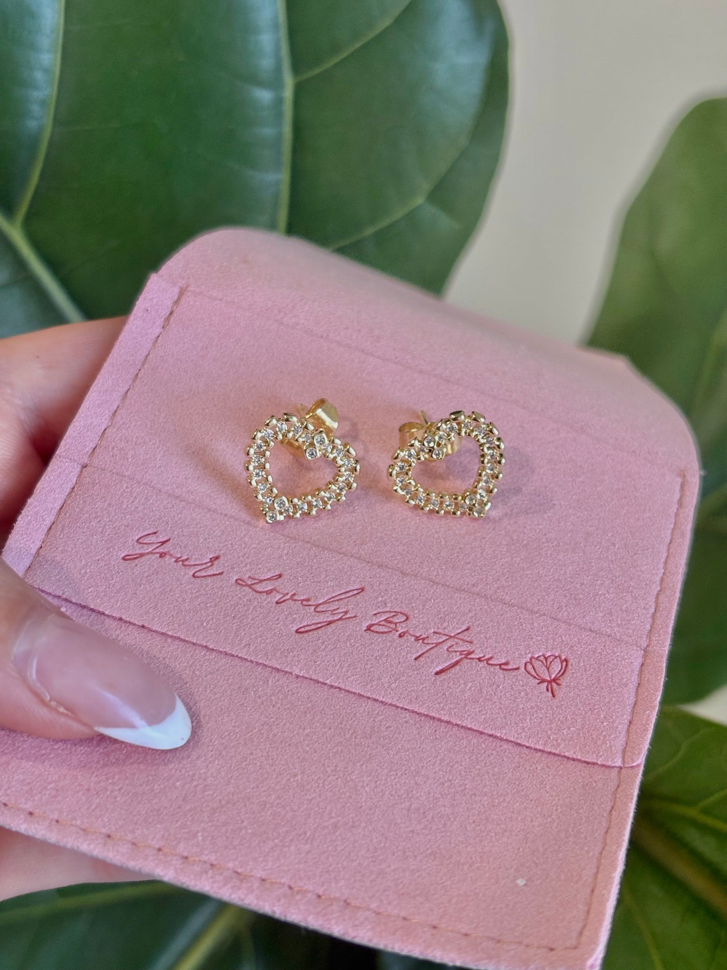 Hollow Heart Nugget Zirconia Gold Filled Stud Earrings