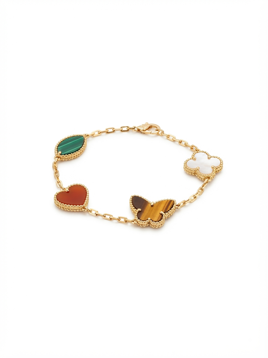 Gold Enchanted Garden Tiger Eye Multi-Motif Luxe Jewelry Set (Stainless Steel & Gold Plated)
