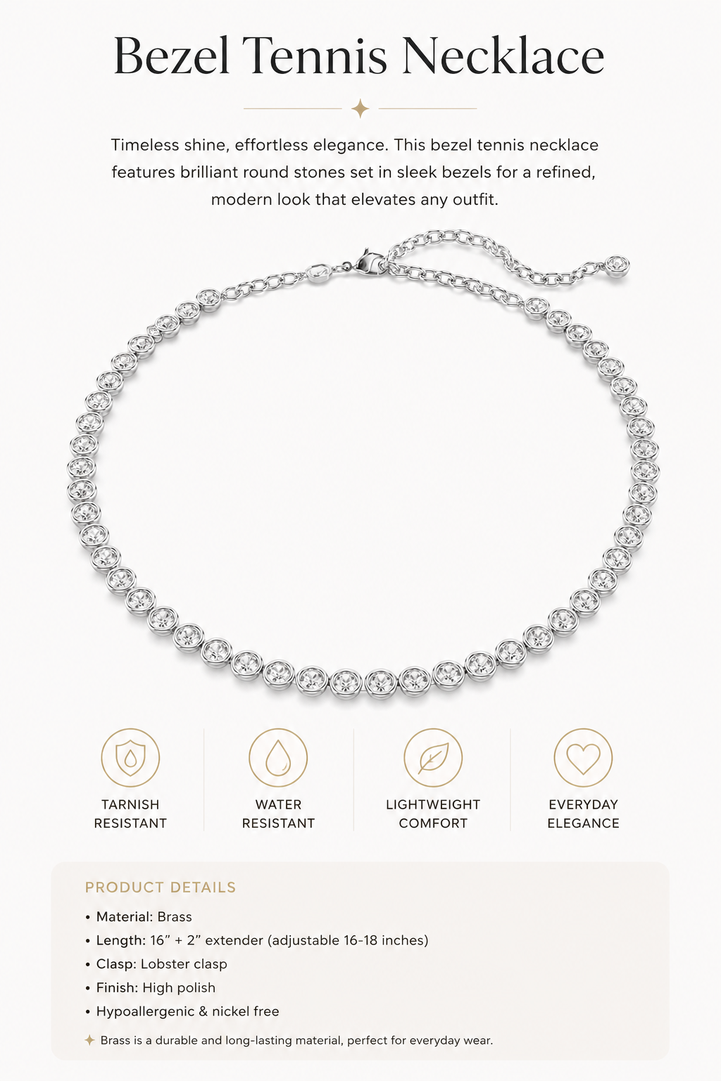 Luxe Bezel Tennis Necklace
