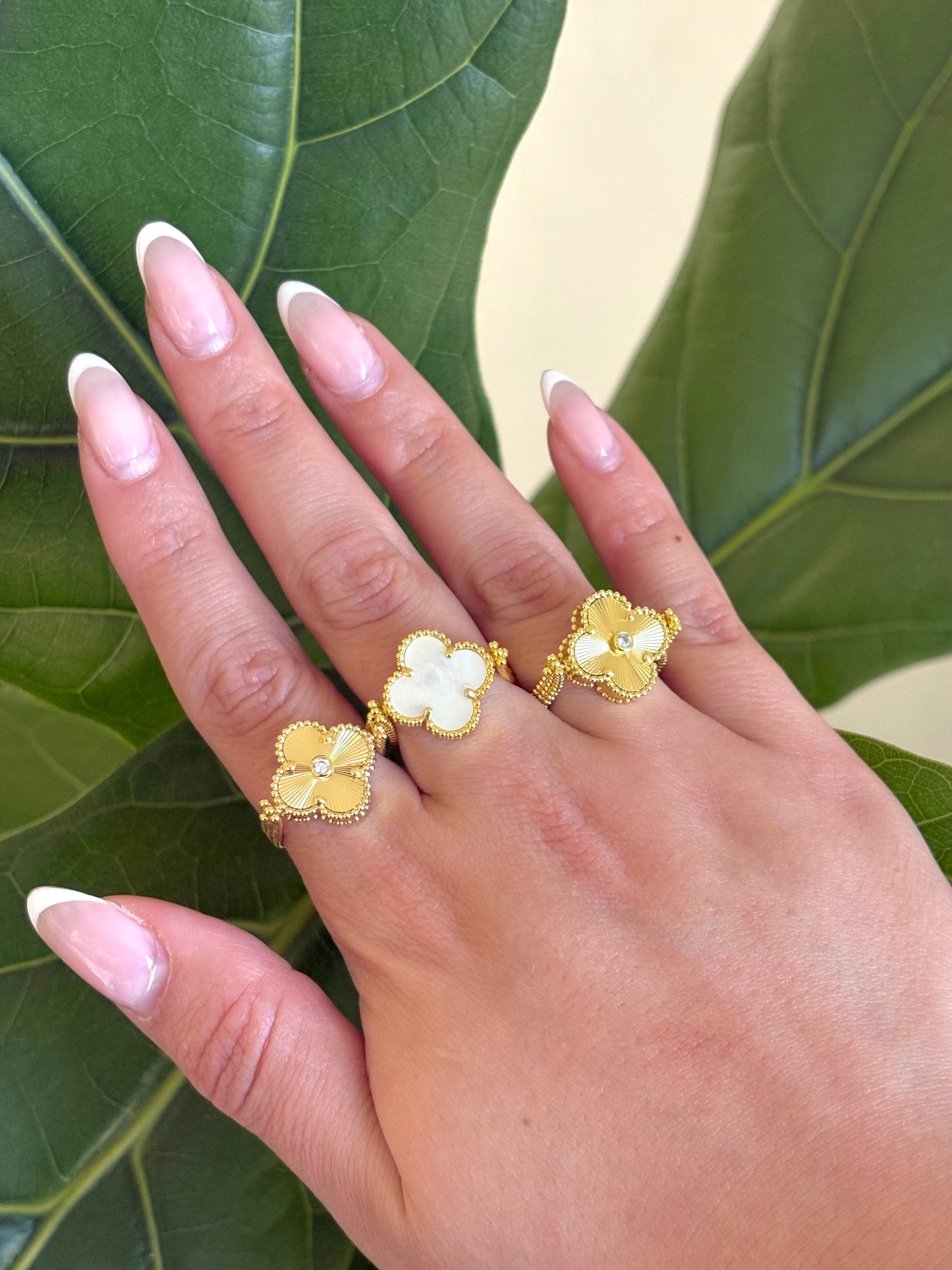 Golden Reversible Mother of Pearl Clover Ring