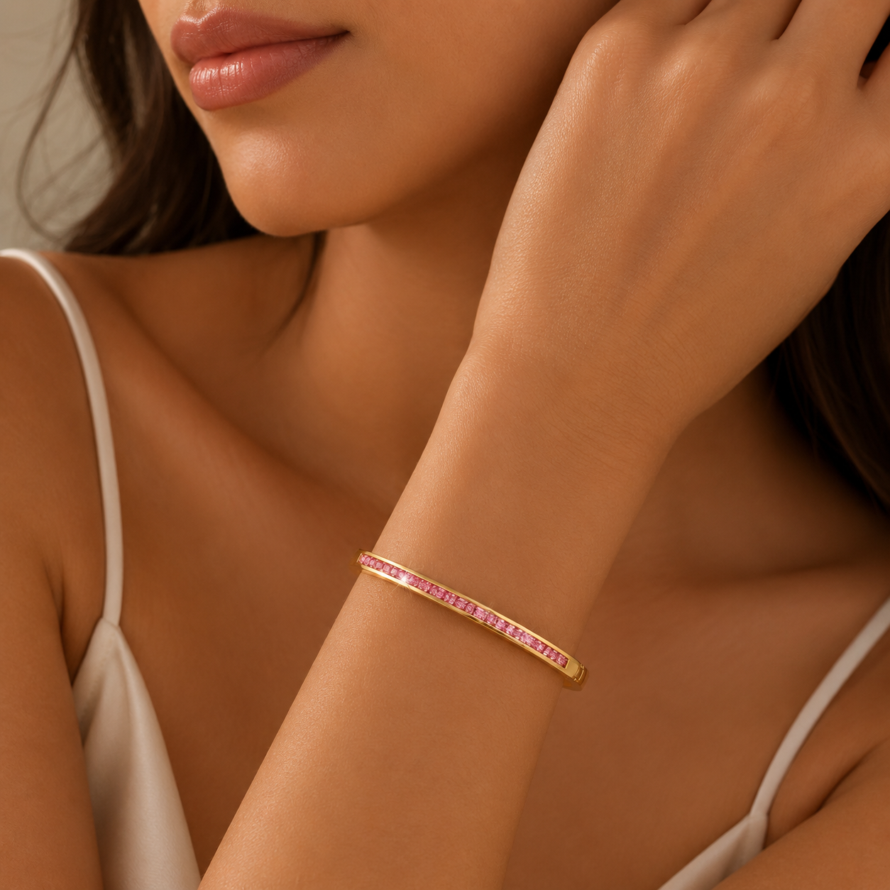 Blush Pink Zirconia Stainless Steel Bangle