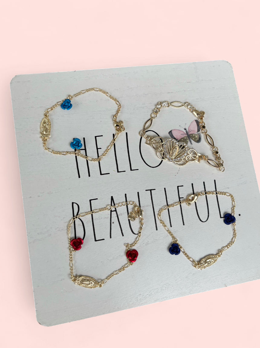 La Virgen Blue Rose Gold Plated Bracelet