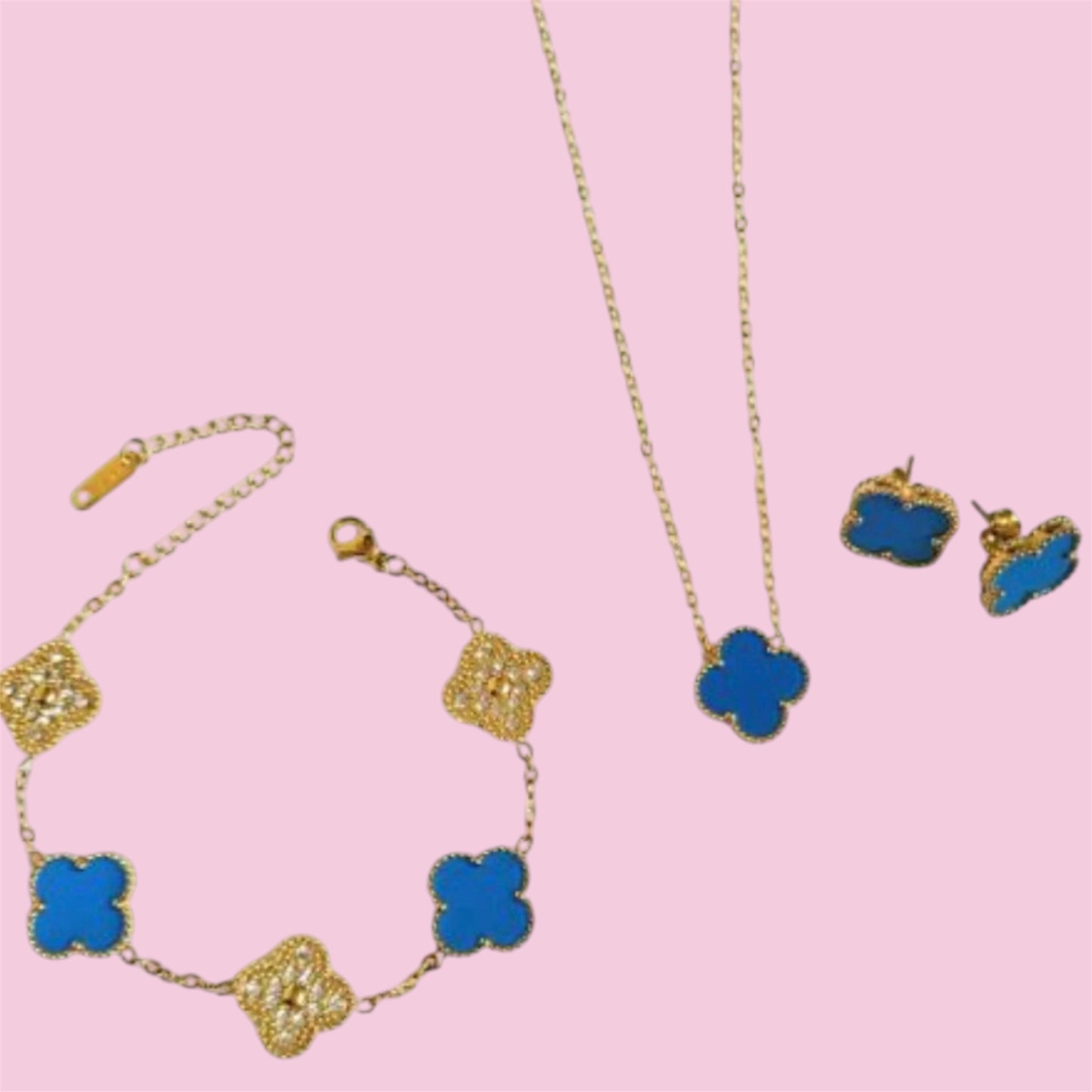 Cielo Clover Stainless Steel Jewelry Set: Necklace, Earrings, Bracelet