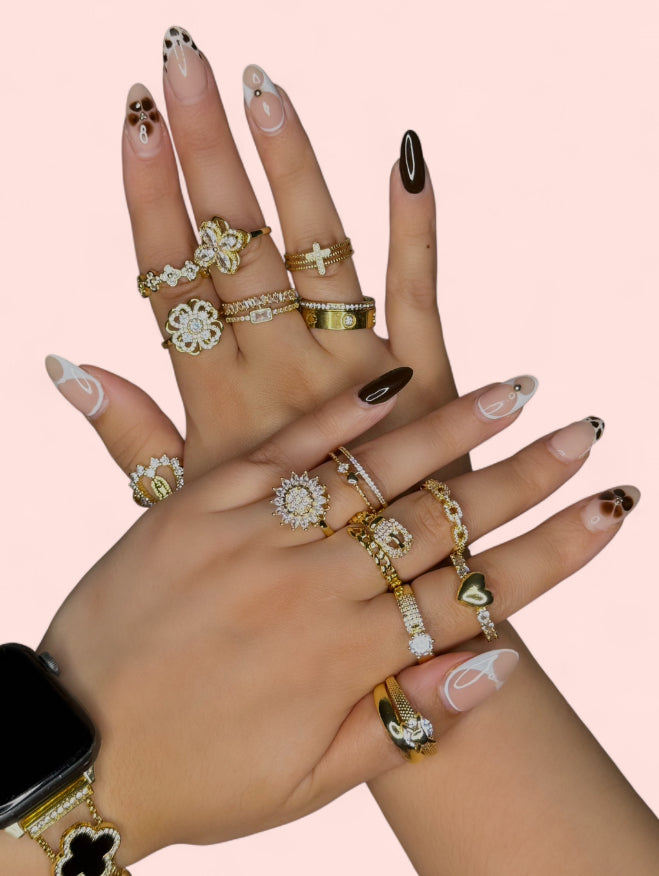Linked Rhinestone Stainless Steel Adjustable Ring