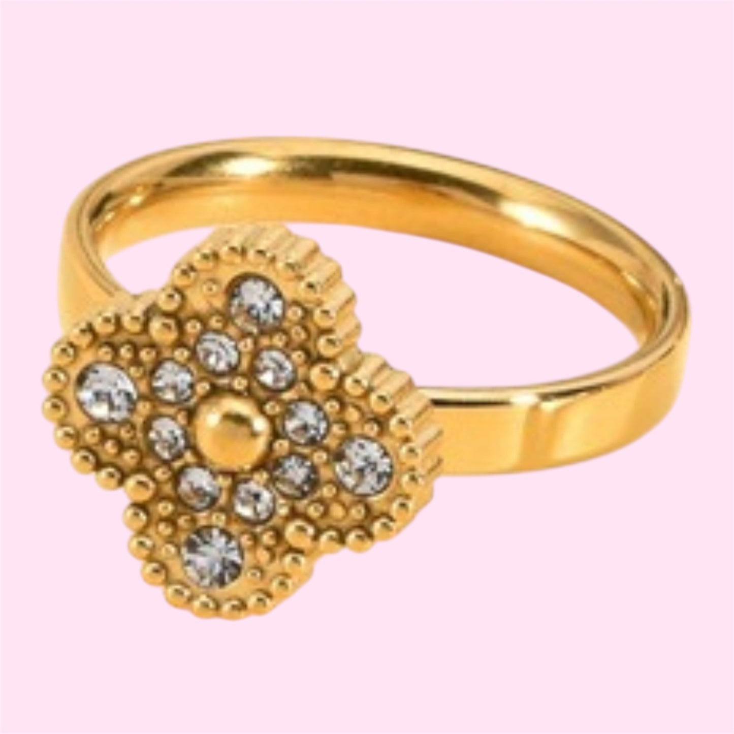 Gold Clover Zirconia Stainless Steel Ring
