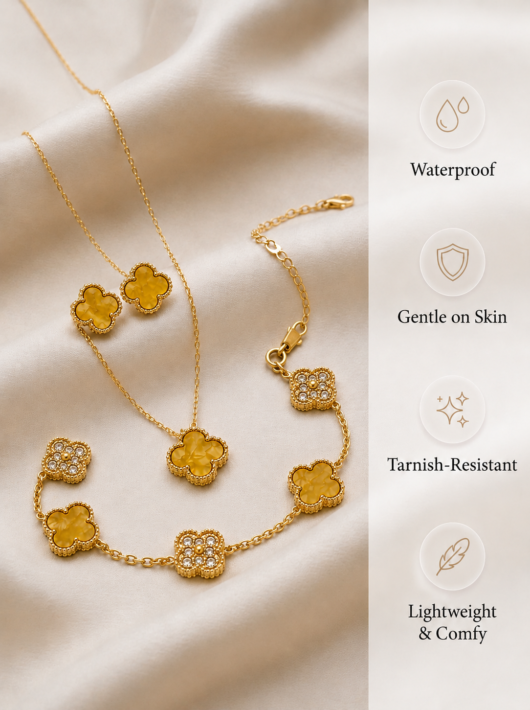 Honey Yellow & Gold Clover Jewelry