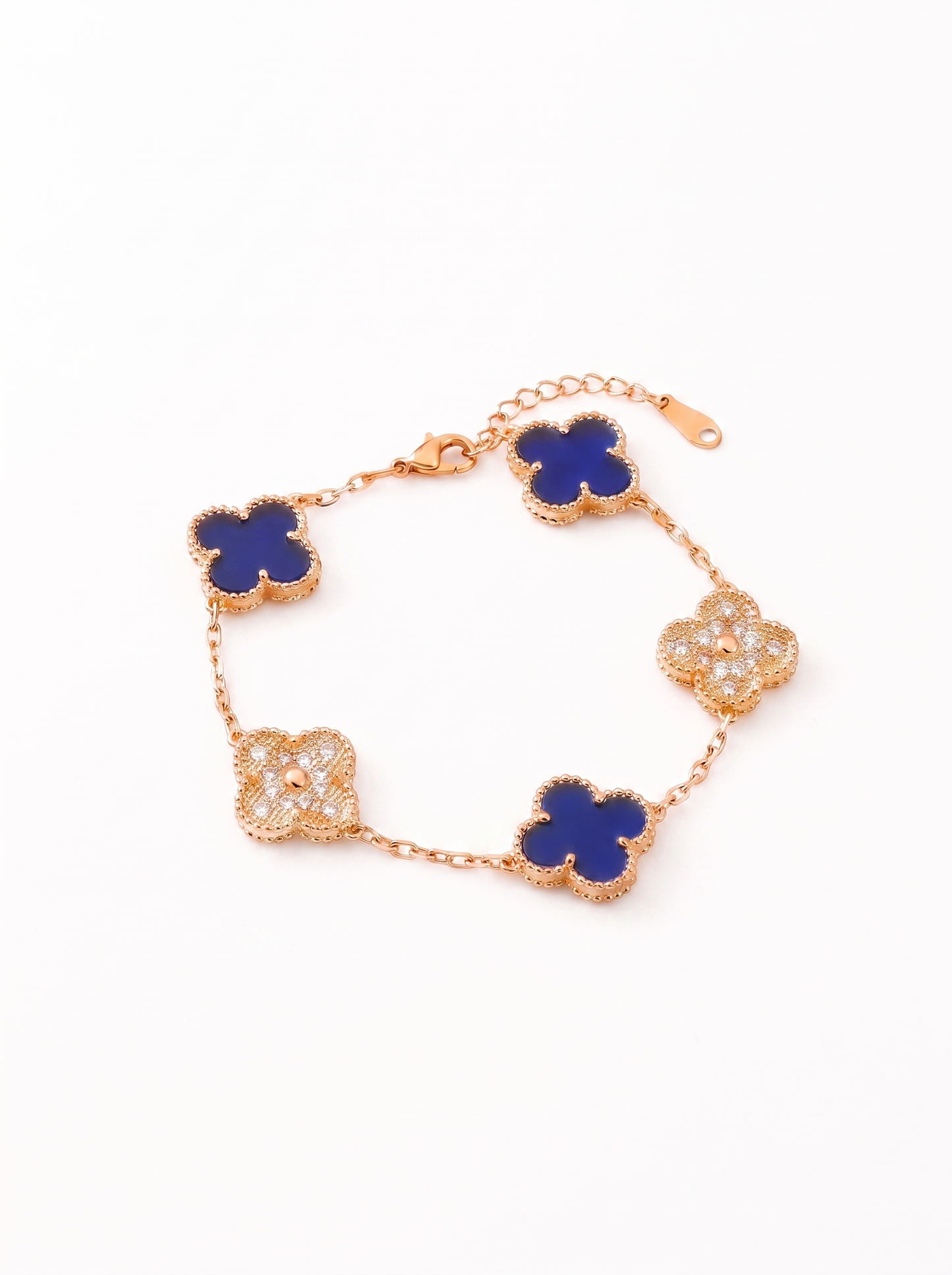 Navy Blue & Gold Rhinestone Clover Jewelry