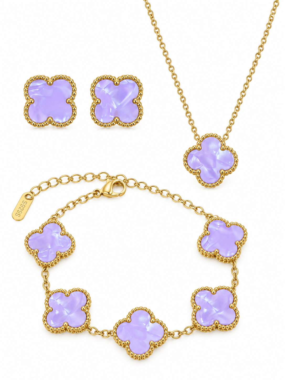Lavender Pearl & Gold Clover Set