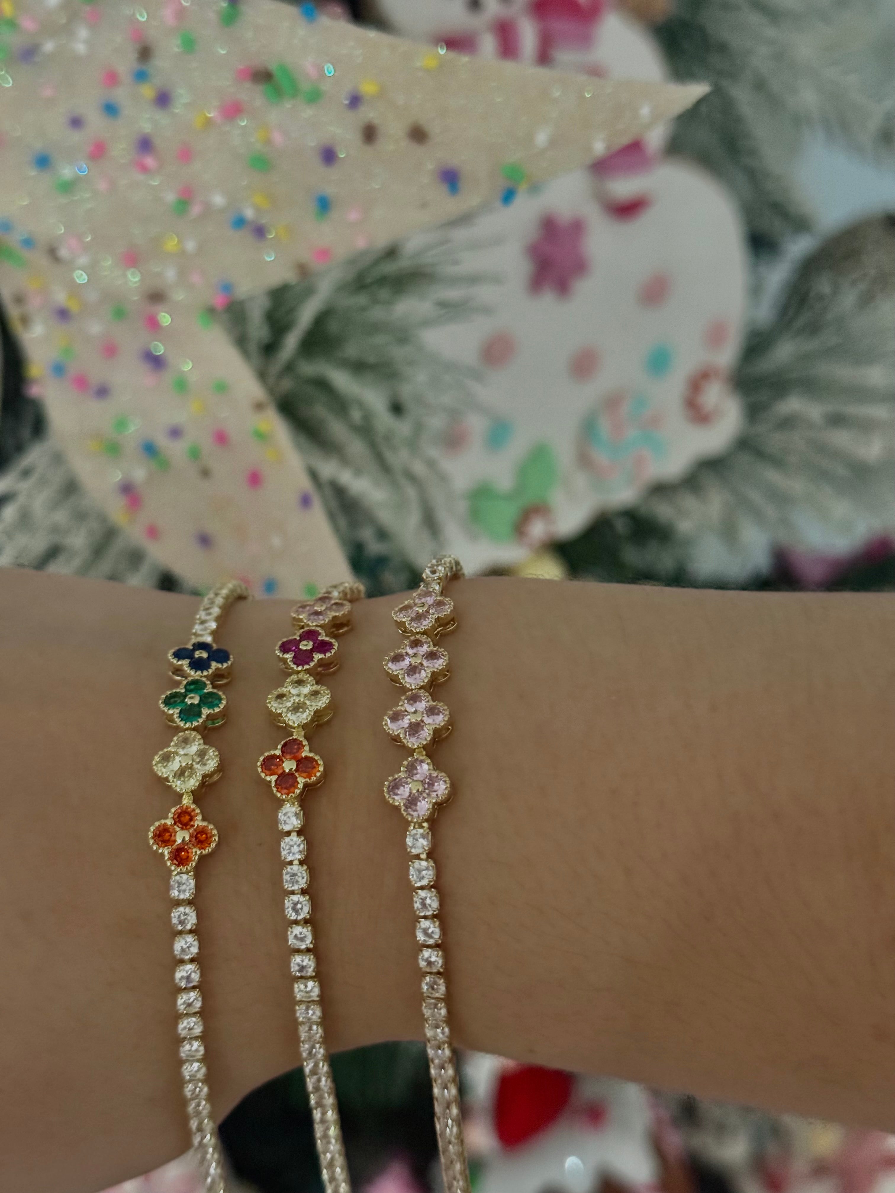 Gold Colorful Clover Tennis Stainless Steel Bracelet