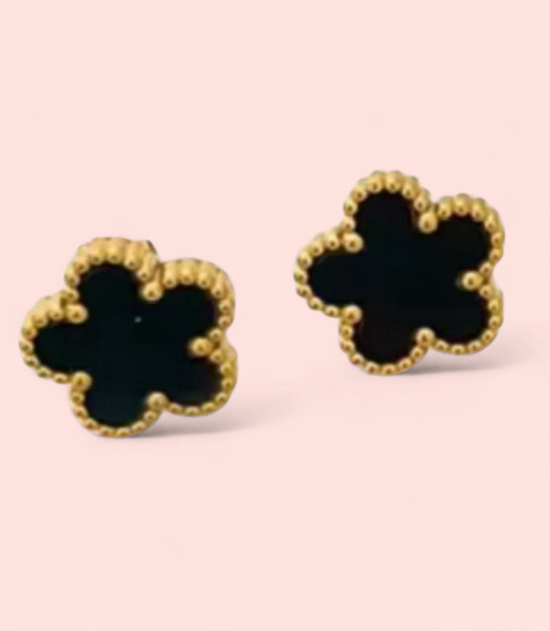 Golden Black Clover Earrings Stainless Steel