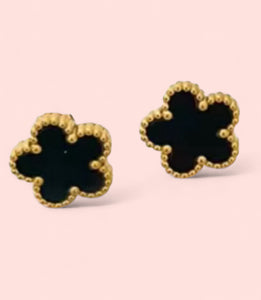 Golden Black Clover Earrings Stainless Steel