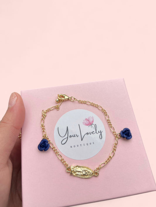 La Virgen Blue Rose Gold Plated Bracelet