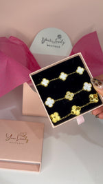 Load image into Gallery viewer, Gold Clover Stainless Steel Bracelets: Green, Red, White, and Black
