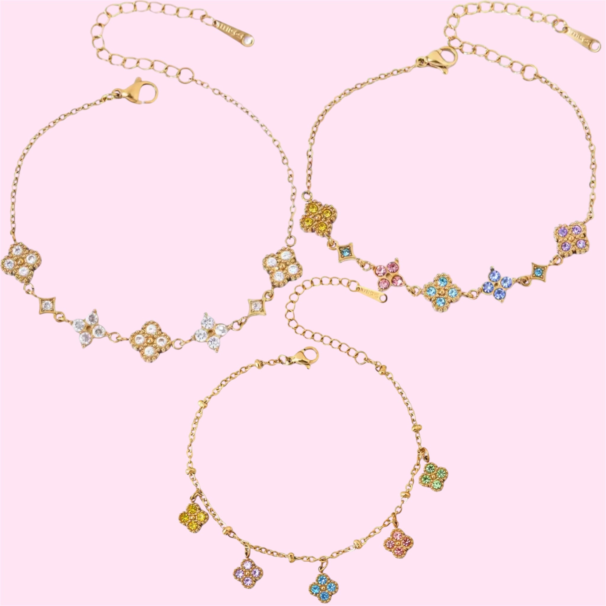 Gold Colorful Clover Stainless Steel Bracelet