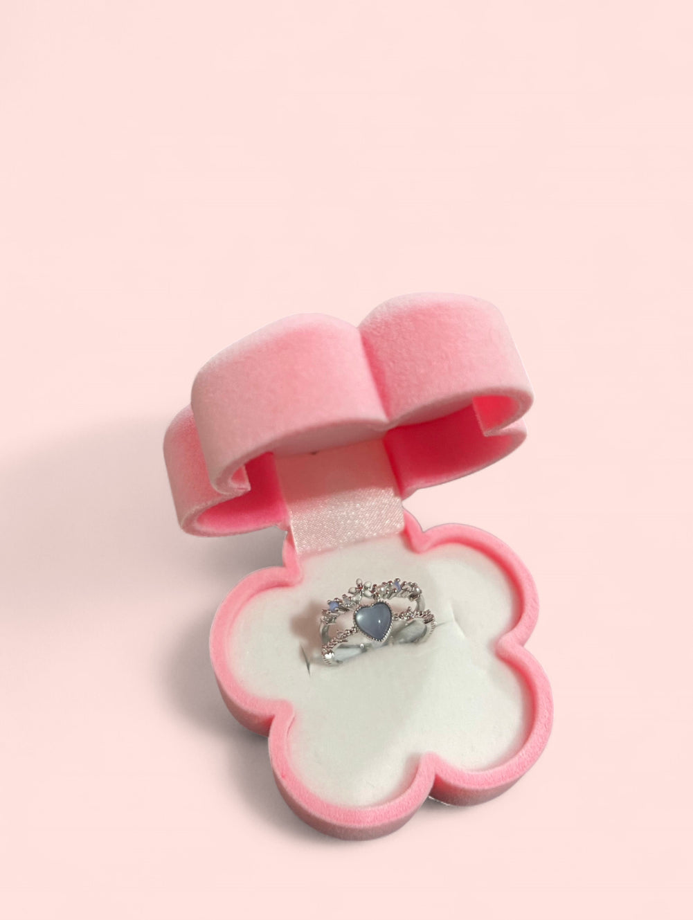 Crystal Blue Double Ring Silver Plated Adjustable