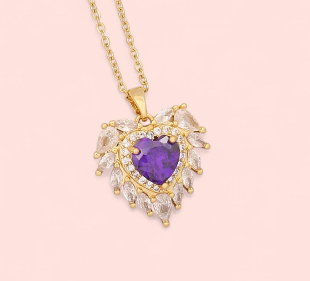 Violet Heart Archangel Gold Stainless Steel Necklace