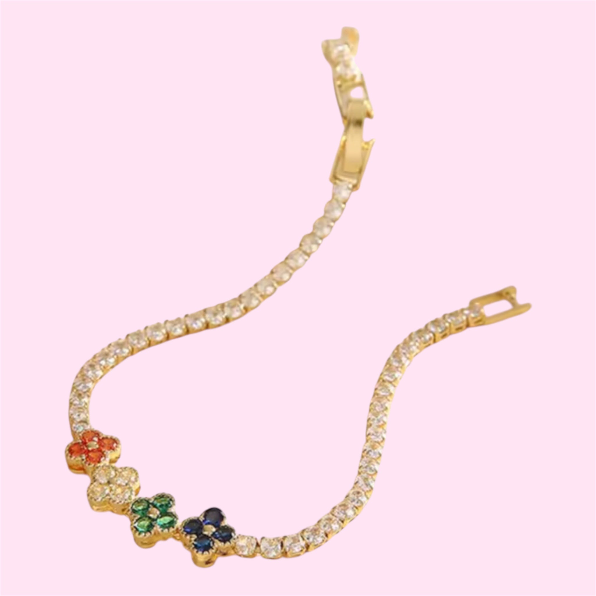 Gold Colorful Clover Tennis Stainless Steel Bracelet
