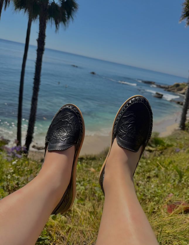 Patria Black Leather Huarache Flats