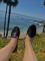 Load image into Gallery viewer, Patria Black Leather Huarache Flats
