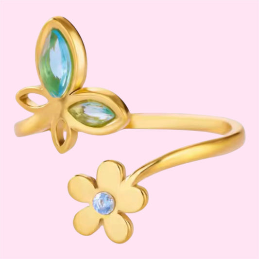 Blue Butterfly Adjustable Ring Stainless Steel