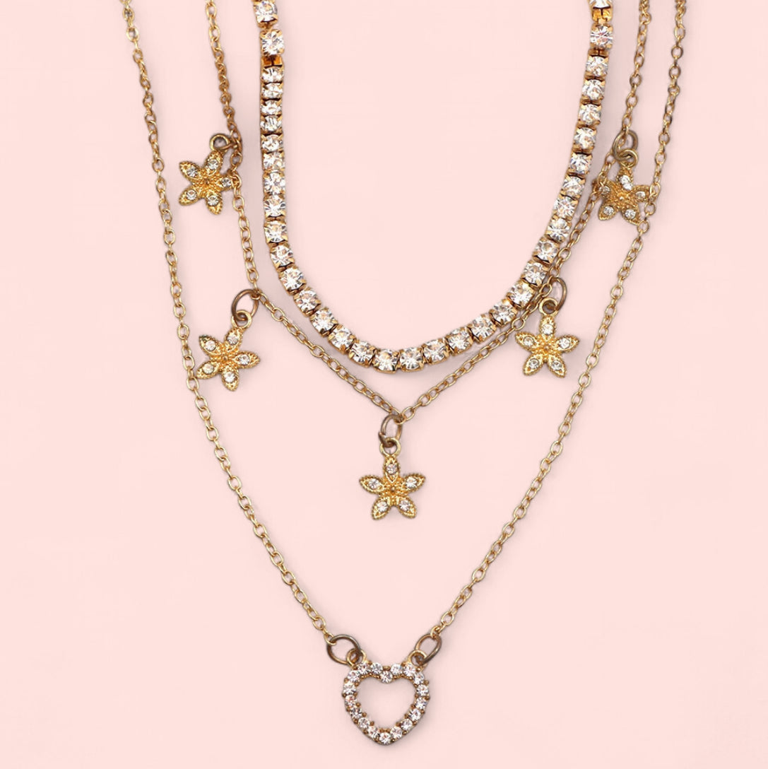 Golden Heart Crystal Necklace Set