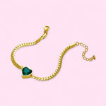 Load image into Gallery viewer, Gold Cuban Chain Heart Pendant Bracelet &amp; Necklace in White and Green Stainless Steel
