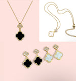 Load image into Gallery viewer, Luxe Clover Zicron Stainless Steel Necklace and Earrings Set: Black and White
