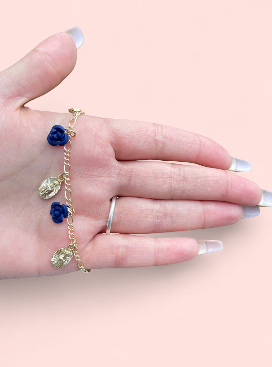 Virgencita Blue Roses Bracelet