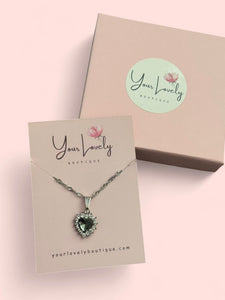 Silver Black Heart Rhinestone Pendant Necklace