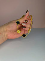 Load image into Gallery viewer, Black and Gold Clover Stainless Steel Jewelry Set: Necklace, Earrings, Bracelet
