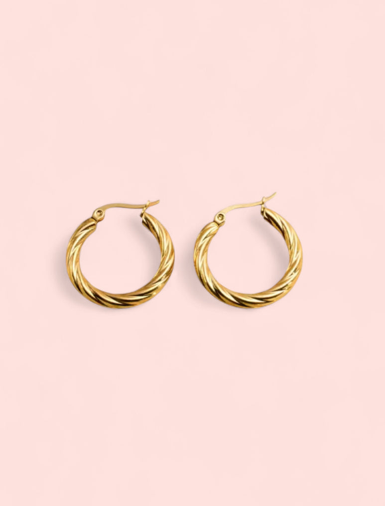 Golden Twist Hoop Stainless Steel Earrings