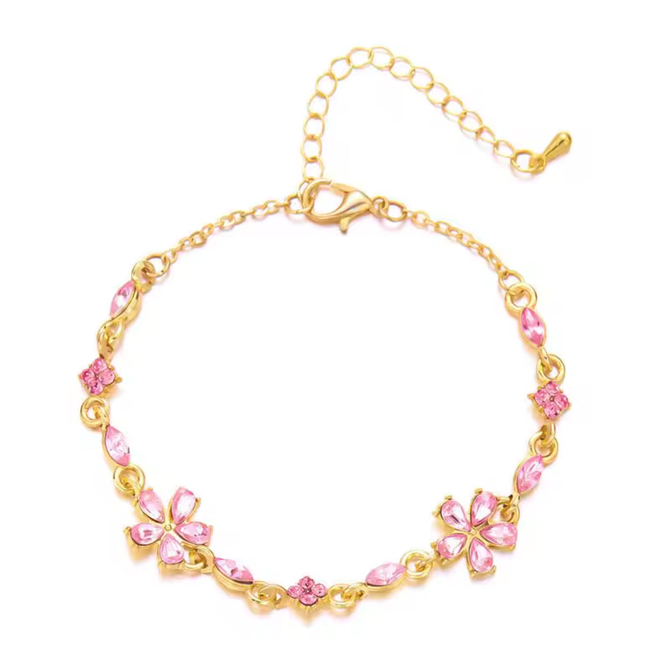Flower Rhinestone Bracelet 18k Gold Plated