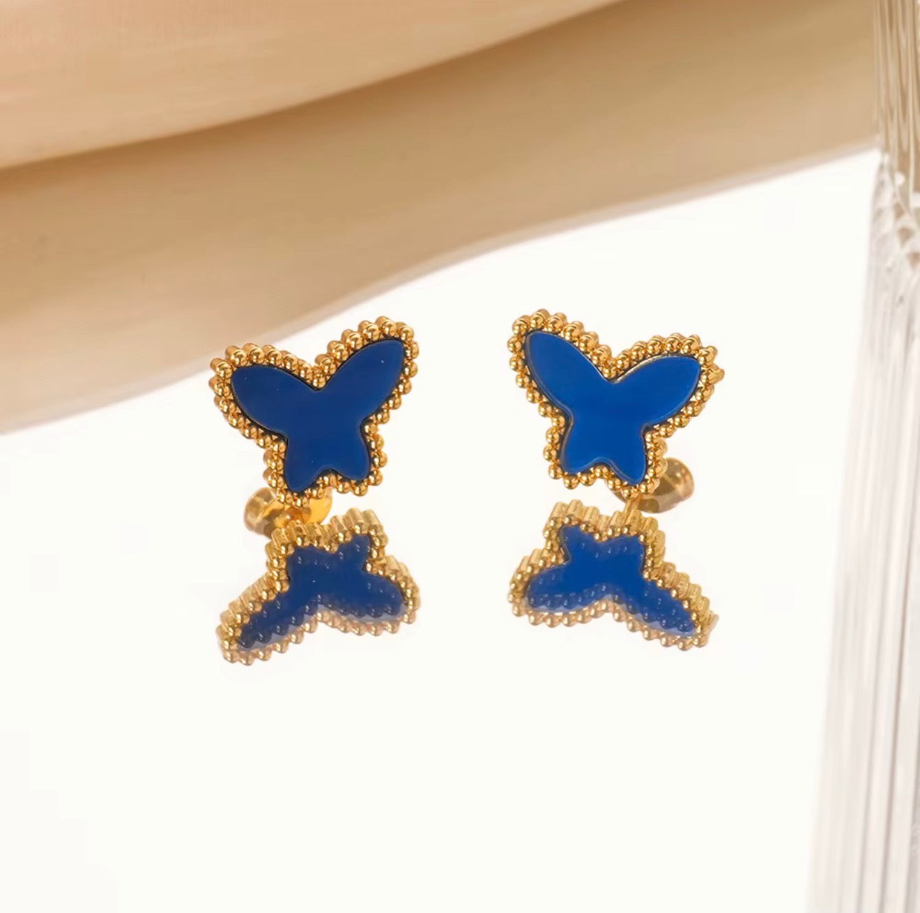 Azure Blue Butterfly Set: Stainless Steel Necklace and Earrings