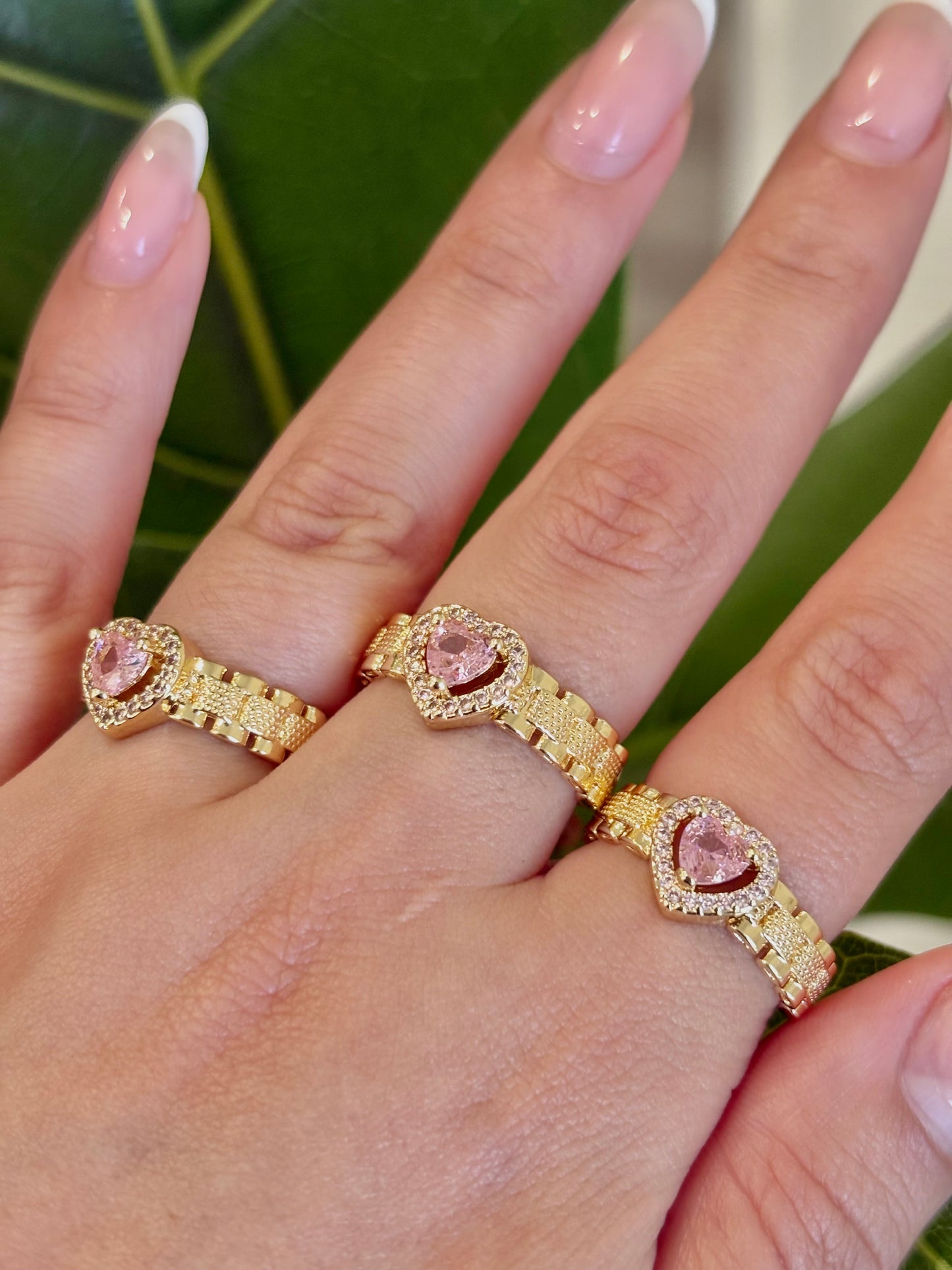 The Luxe Crystal Pink Heart Rollie Gold Filled Ring