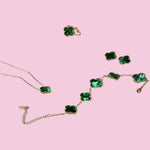 Load image into Gallery viewer, Green Clover Stainless Steel Jewelry Set: Necklace, Earrings, Bracelet, Ring
