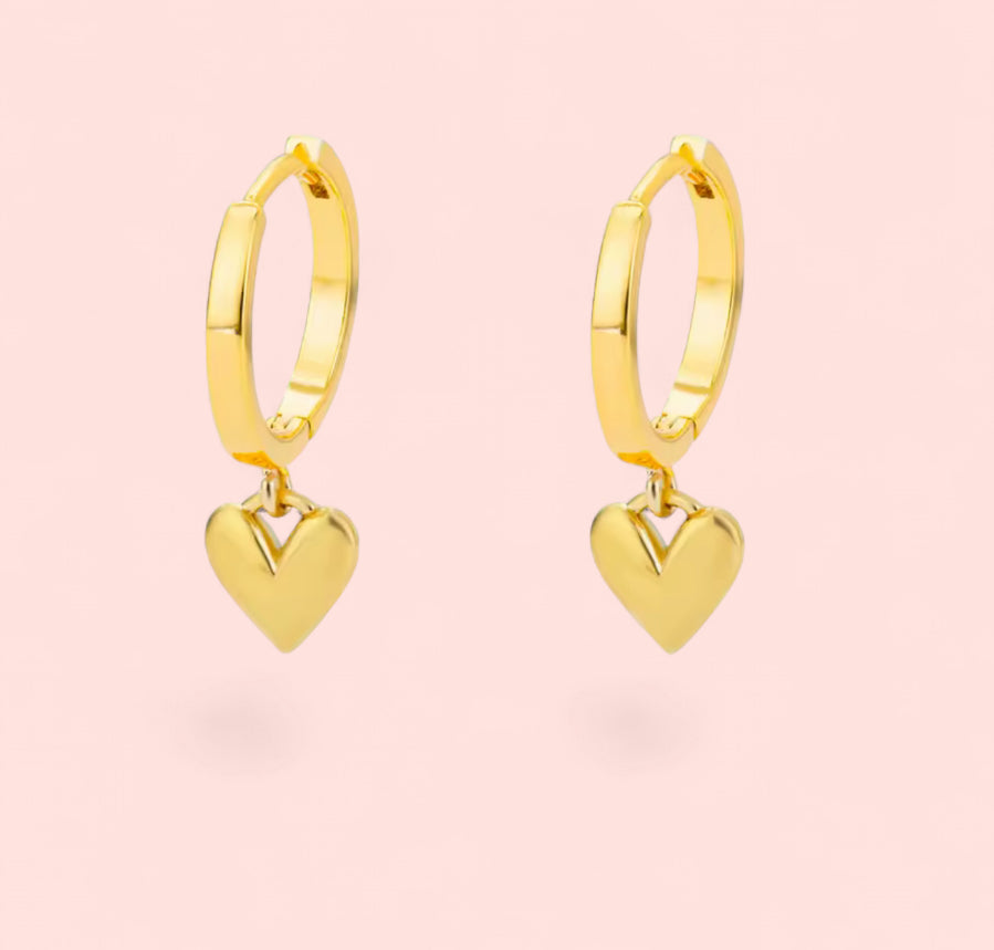 Golden Heart Hoop Earrings Gold Stainless Steel