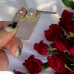 Load image into Gallery viewer, Pink Rhinestone Clover Stainless Steel Necklace and Earrings
