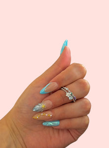 Crystal Blue Flower Ring Silver Plated Adjustable
