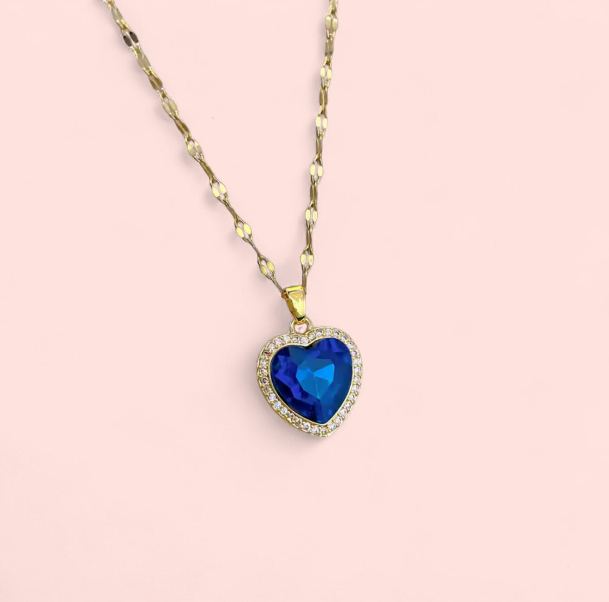 Royal Blue Heart Pendant Stainless Steel Necklace