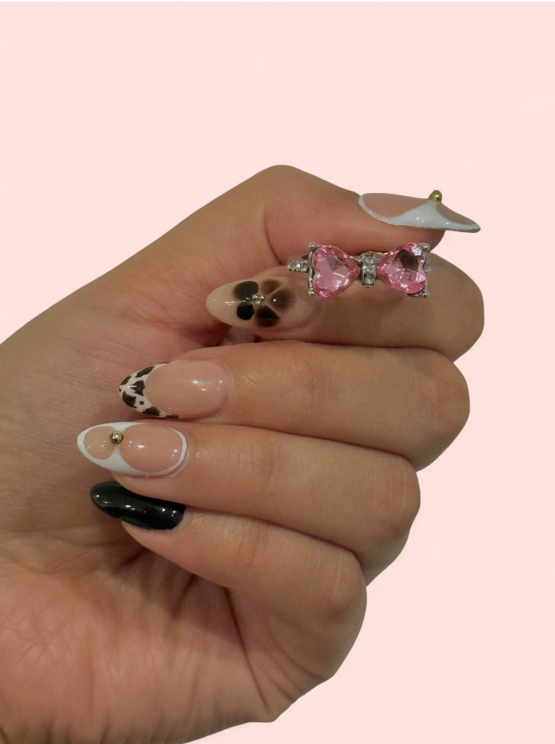 Pink Bow Silver Adjustable Rings