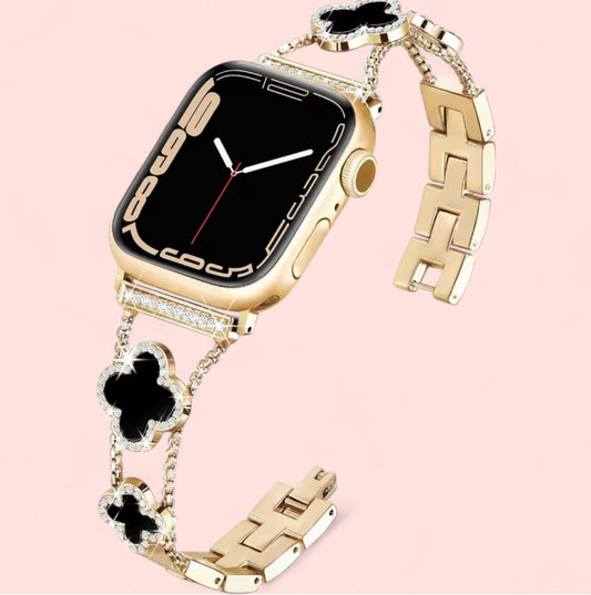 Watch Band Gold Clover Stainless Steel: Black, White, and Pink
