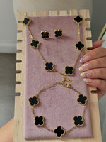 Load image into Gallery viewer, Black and Gold Clover Jewelry Set: 10 Necklace, Earrings, and Bracelet

