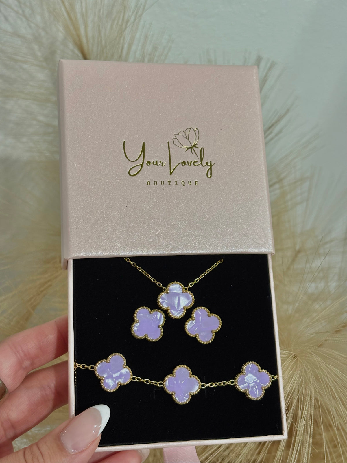 Lavender Pearl & Gold Clover Set