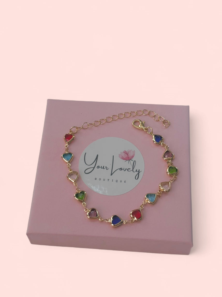 Heart-Shaped Gemstone Bracelet Gold Plated