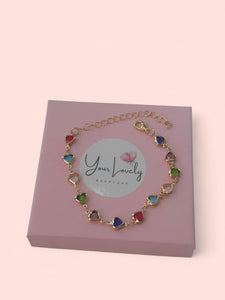 Heart-Shaped Gemstone Bracelet Gold Plated