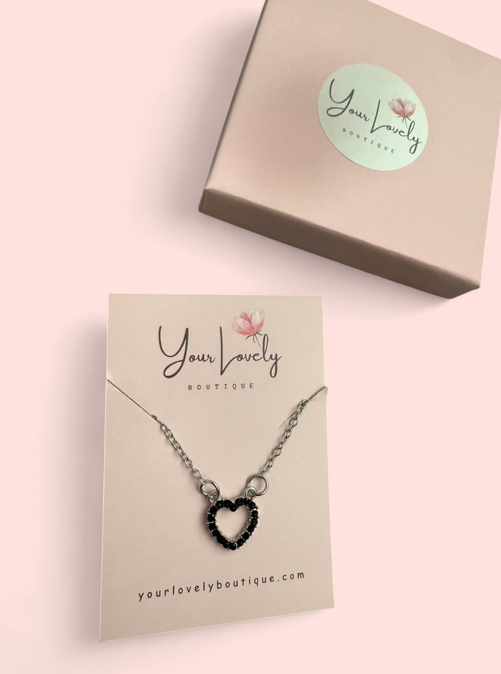 Silver Black Heart Hollow Pendant Necklace