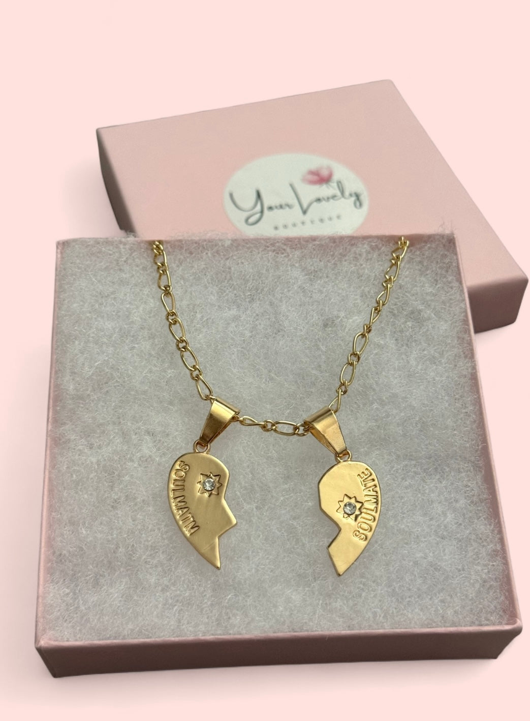 Soulmate Heart Half Pendant Gold Plated Necklace