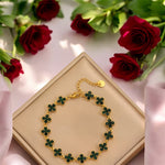 Load image into Gallery viewer, Colorful Gold Clover Zirconia Adjustable Stainless Steel Bracelet: Green, Pink, and White
